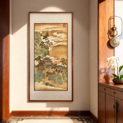 赵伯驹《仙山楼阁》立体双框客厅书房茶室装饰画挂画玄关高清国画