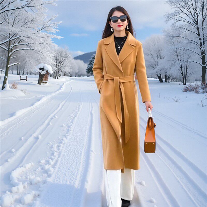 2025秋冬新款双面羊毛大衣女士高级感气质修身中长款西装毛呢外套