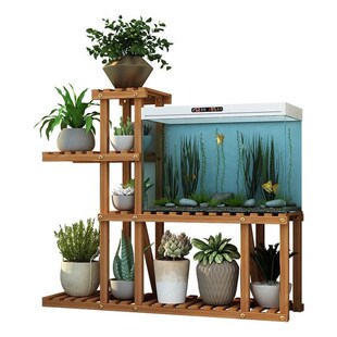 实木花架鱼缸架一体客厅落地式简易多层底座承重阳台花盘置物架子