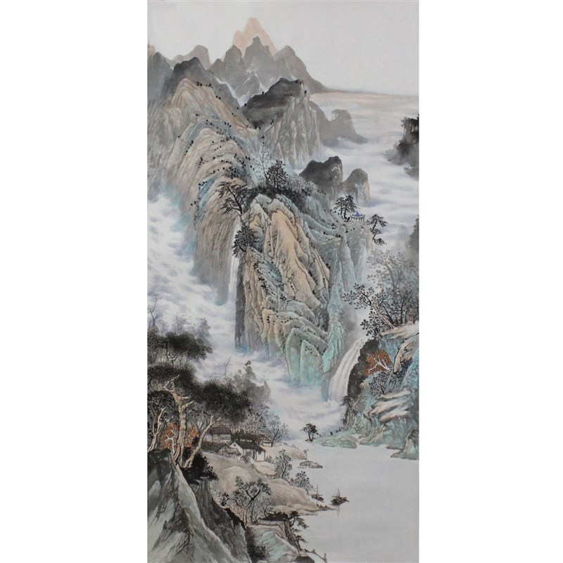 四尺竖幅水墨山水纯手绘国画玄关字画客厅办公室装饰画挂画未裱画