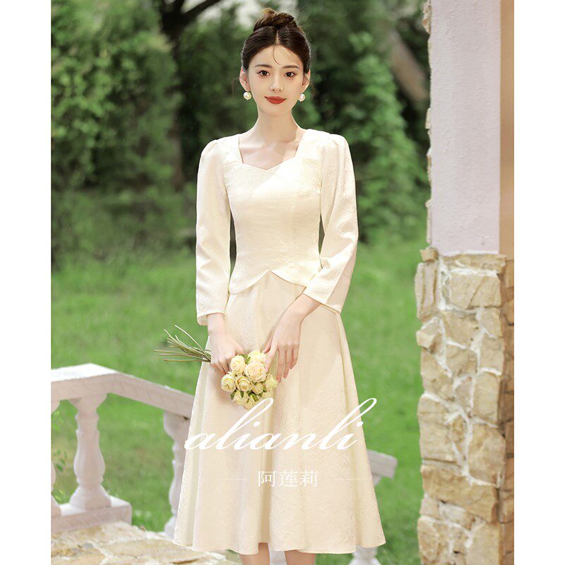 晚礼服女宴会轻奢小众高端伴娘服高级感参加婚礼香槟色订婚连衣裙