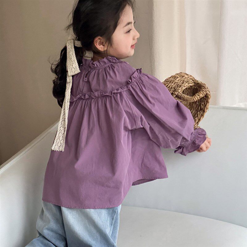 女童衬衫春秋款2024新款儿童春装长袖上衣洋气休闲大童宽松娃娃衫