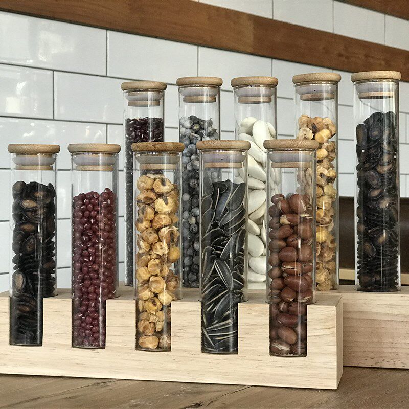 咖啡店玻璃储物罐展示罐试管架奶茶店陈列架厨房储物装饰架