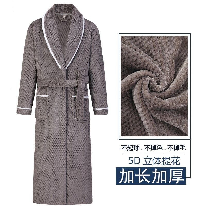 冬季男款睡衣长袍加绒加厚法兰绒睡袍晨袍洗澡酒店浴袍珊瑚绒浴衣