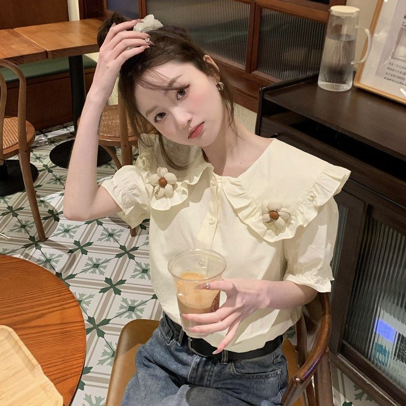 夏季小个子设计感森系衬衣法式上衣女甜美气质娃娃领短袖小众衬衫,女装/女士精品,衬衫,淘宝优惠券,粉丝福利购,淘宝优惠卷