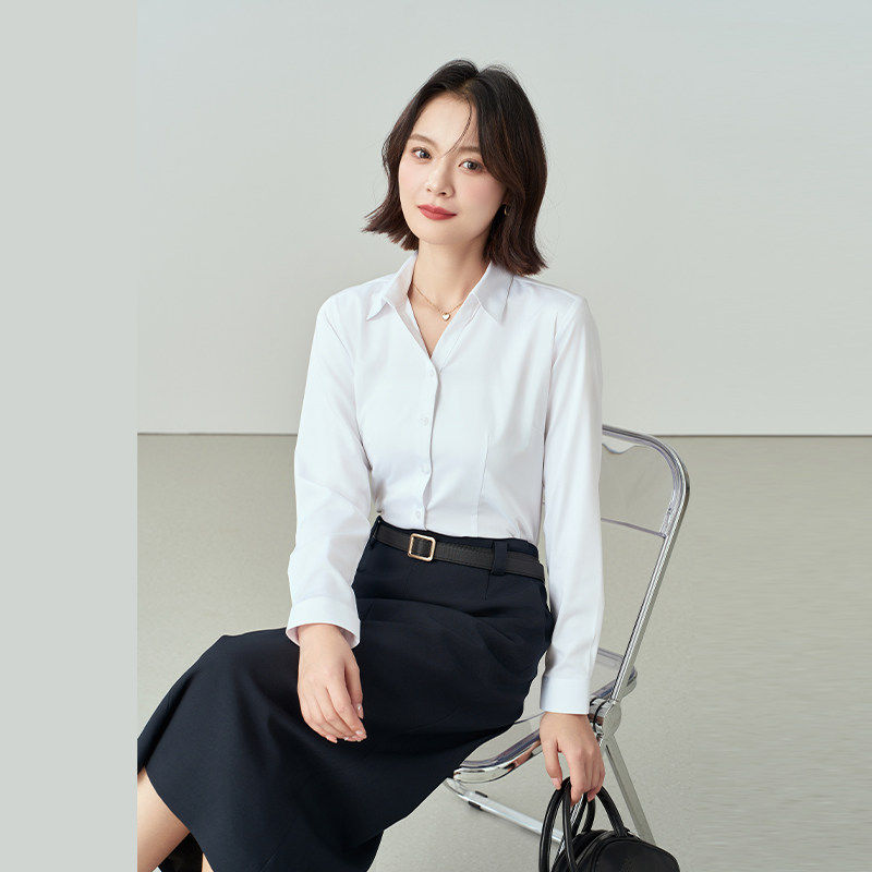 伯德小姐抗皱白色面试内搭衬衫女士西装职业正装长袖正肩衬衣套装
