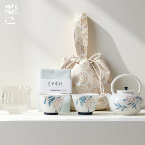 墨己茶事手绘绣球花便携茶具包