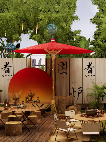 泰国大油纸伞围炉煮茶场景伞户外遮阳伞网红摆摊伞庭院古风太阳伞