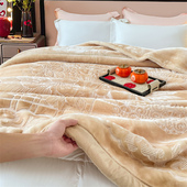 秋冬家用新款 压花素色高克重云毯双面加密暖绒毛毯加厚保暖毯 中式