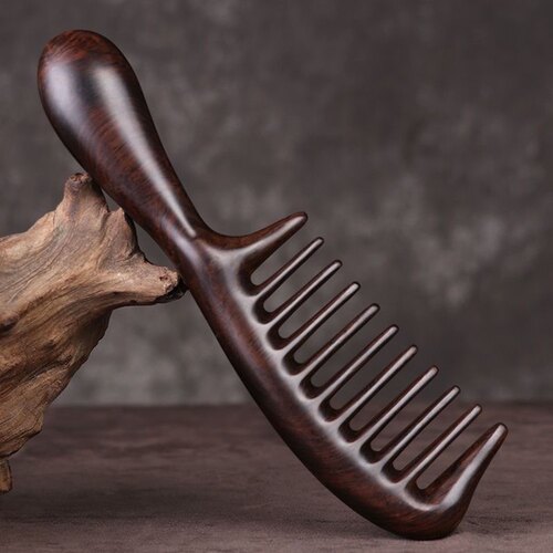 天然黑檀木梳大齿卷发按摩梳防静电宽齿头部顺发按摩木梳子