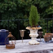 装 园艺杂货庭院花园阳台 饰摆件工艺品有孔 锈色奖杯花盆 仿铸铁