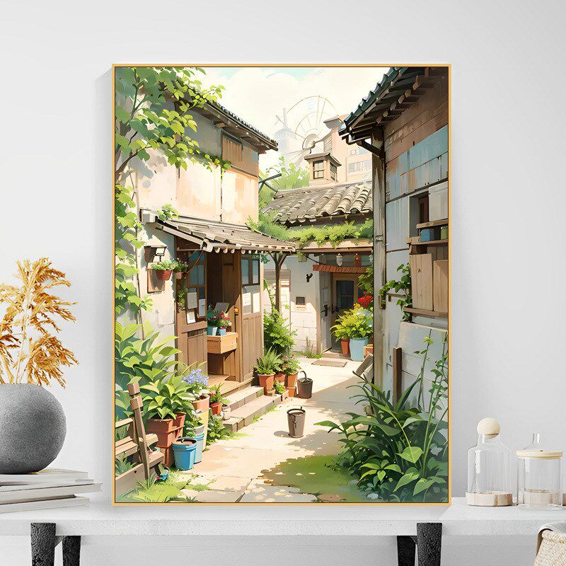 diy数字油画手工填色乡村复古庭院油彩减压治愈画客厅卧室装饰画