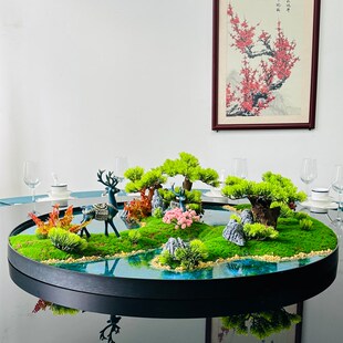 饰创意山水桌花圆桌摆花摆设 酒店餐桌转盘中间摆件微缩景观造景装
