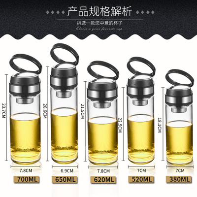 卧龙单层玻璃杯大容量700ml加厚水杯便捷车载泡茶杯带提环水杯子