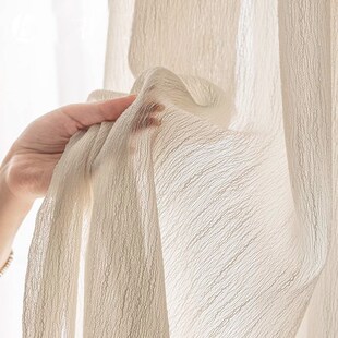 2024新款 奶油风遮挡帘遮光窗纱 亚麻纱帘窗帘透光不透人法式