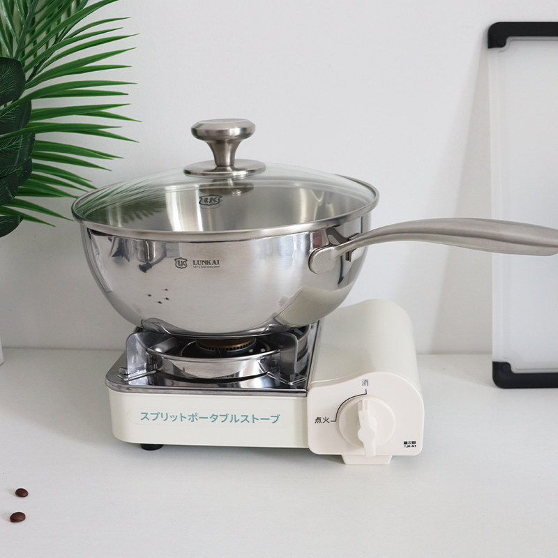 实用派304不锈钢雪平锅不粘锅无涂层小炒锅汤锅煎炒煮多用锅24cm