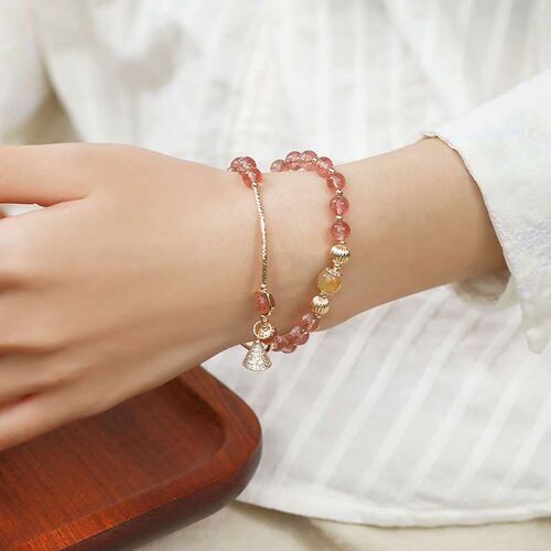 Natural Strawberry Crystal Brlet Womens Round Beads Handmad