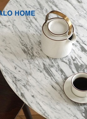 伽罗生活 JLO 大理石圆形餐桌 意大利卡拉拉白大理石椭圆形