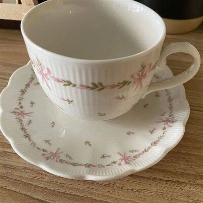 French Classic Coffee Cups Embossed Ceramic Tea Cup Saucer