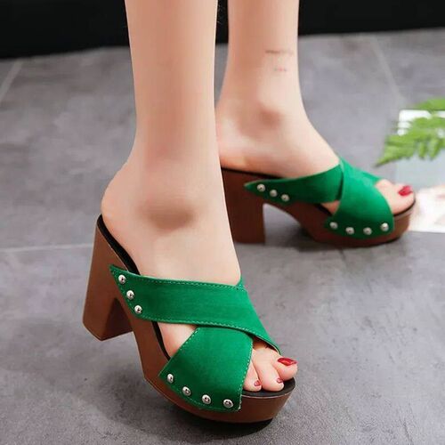 Summer Women Sandals Square High Heel Platform Flock Casual