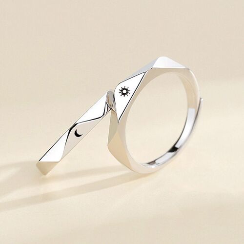 2 Pcs Sun Moon Lover Couple Rings Simple Opening Ring For Co