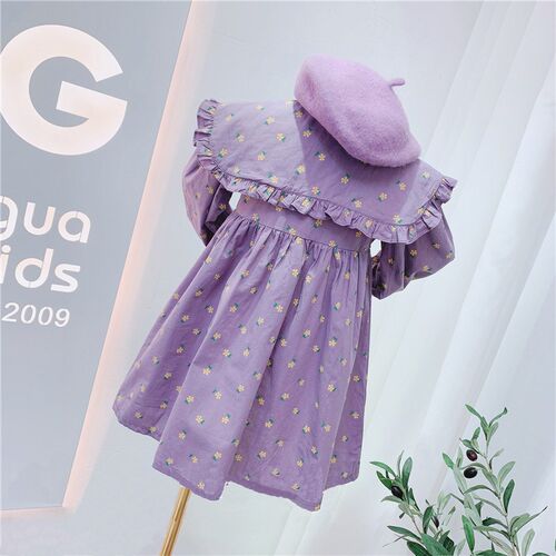 2023  Spring Autumn Baby Girls Cute Floral Print Dress Chil