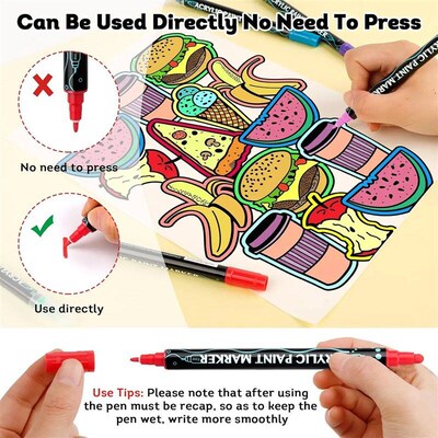 12-60 Colors Dual Tip Acrylic Paint Pens Paint Markers,Premi