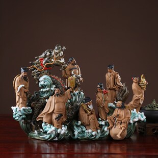 石湾陶瓷公仔创意工艺家居礼品客厅酒柜招财装饰品八仙过海小摆件