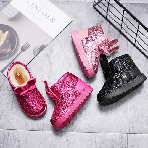 Nanlu Childrens Snow Boots Sequined Rabbit Ears Cute Girls