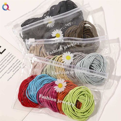 Qiyue Black Simple Hair Rope Bag Hair Ring Elastic Rubber Te