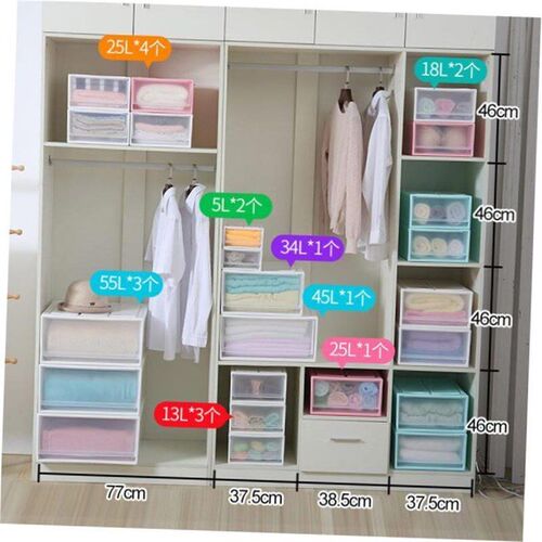 Drawer type storage box plastic transparent wardrobe storage