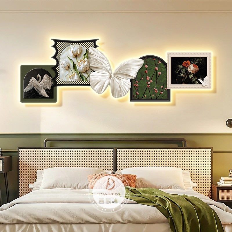 法式中古风客厅装饰画复古卧室床头灯壁画蝴蝶高级沙发背景墙挂画,家居饰品,氛围画/灯画,淘宝优惠券,粉丝福利购,淘宝优惠卷