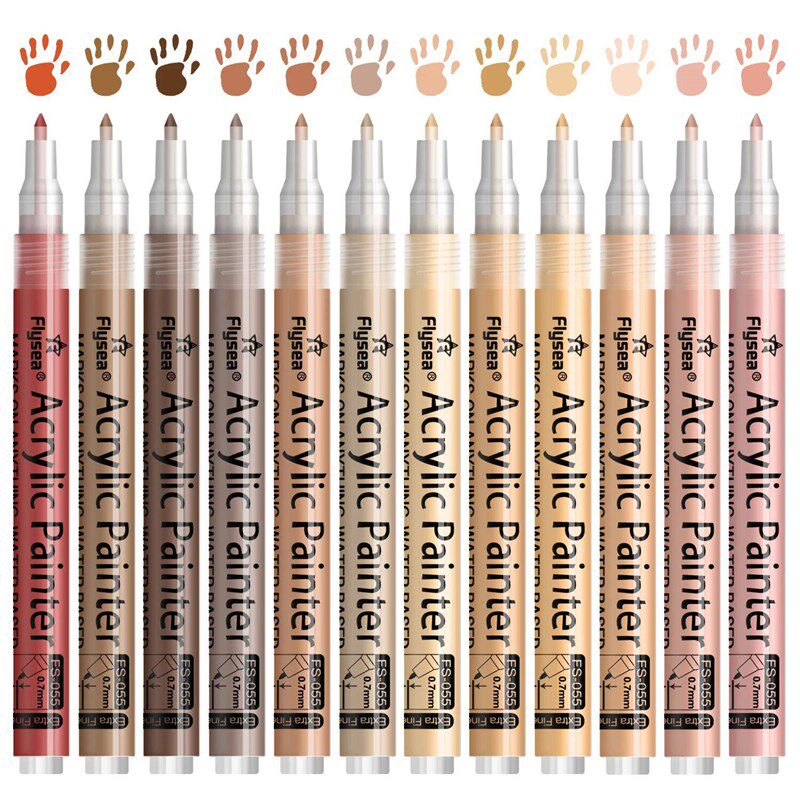 12 Pack Skin Tone Markers, 0.7mm Extra Fine Tip Acrylic Skin图片