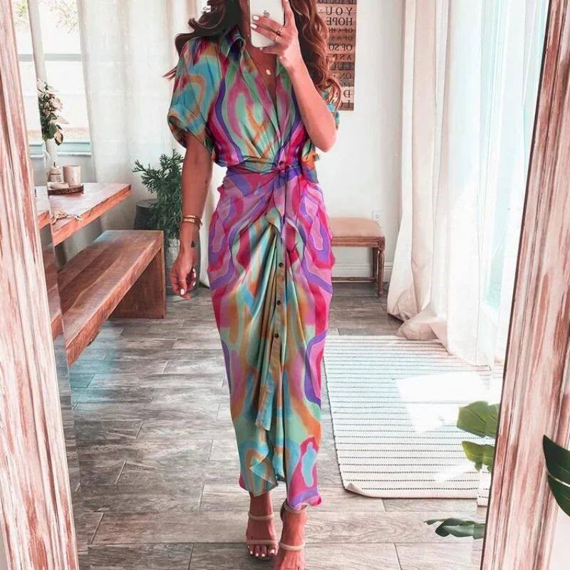 Elegant Women Dresses 2023 Summer Fashion Printed Short Slee图片
