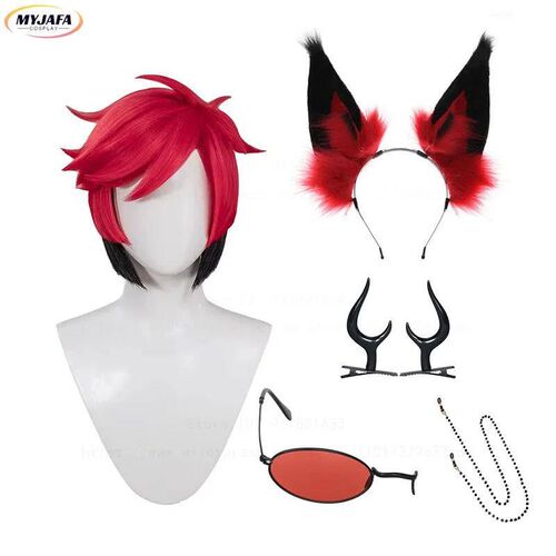 High Quality Alastor Cosplay Wig Red Black Heat Resistant