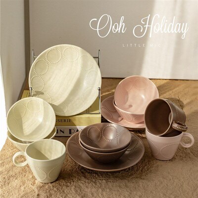 Japanese style tableware relief retro ceramic plate mug