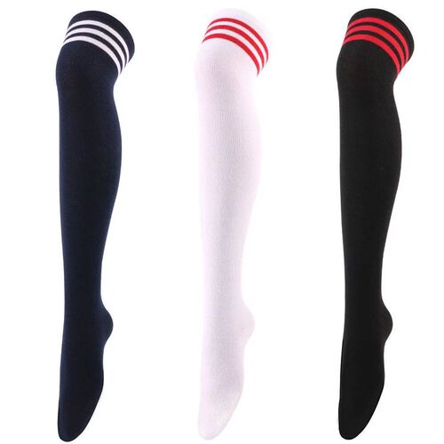 Womens Pantyhose Three Bars Cosplay Socks Over Knee Stockin