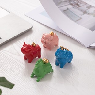 创意迷你可爱陶瓷马牛小猪小象吉祥物家居办公桌面饰品车载小摆件