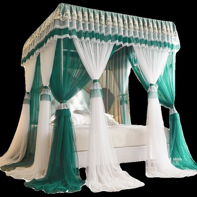 新款层纱落地宫廷蚊帐加密加厚三开门床幔防尘布顶纹账家用卧室