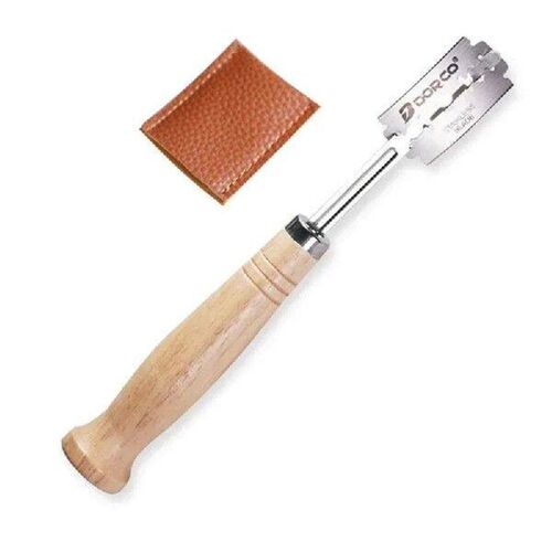 Stainless steel wood handle curved bread knife, cutting bag