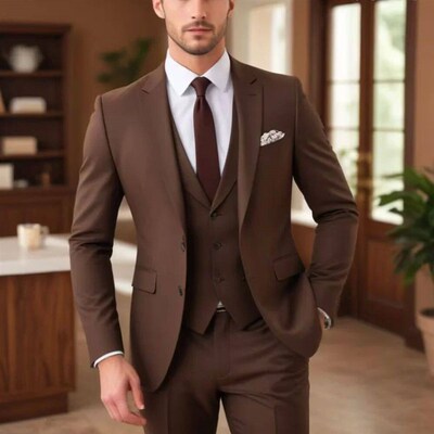 Dark Brown Suits for Men Fashion Single Breasted Solid Male