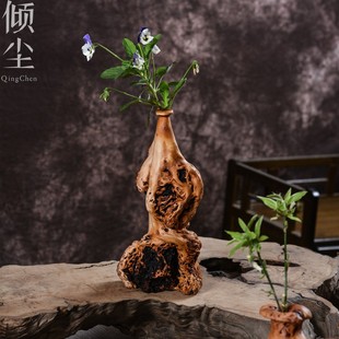 根雕花瓶 风化木摆件 黑果木天然雕刻摆件 创意装饰随形枯木花插