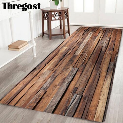 Thregost Wood Grain Print Bathroom Rugs Water Absorbent Mat