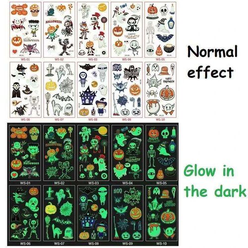 10Pcs/Set Children'S Halloween Tattoo Cartoon Night Glo