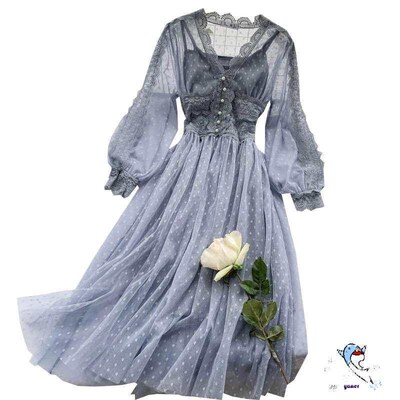 Autumn womens lothing, new mesh ress, hi lae ress, sweet te