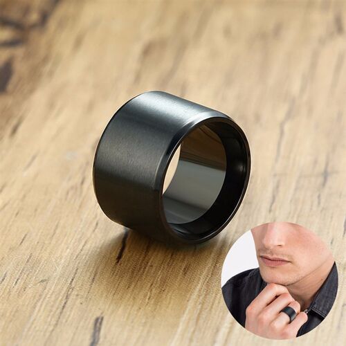 Men Ring 15mm Extra Wide Tube Black Stainless Steel Chunky B