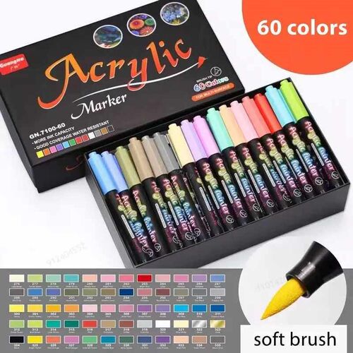12-60 Colors Acrylic Paint Brush pen Art Marker Soft Tip Pen