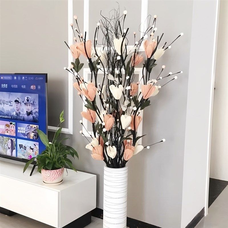 叶脉假花仿真花摆设客厅落地花装饰摆件干花花束干枝插花永生花艺