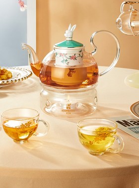 布兰兔的茶骨瓷玻璃壶套装下午茶煮茶器蜡烛加热茶壶茶杯茶具礼盒