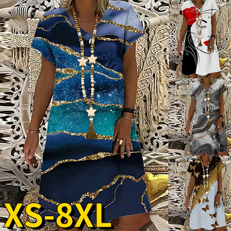 Summer New Womens Short-sleeved Dress Fashion Casual Loose图片
